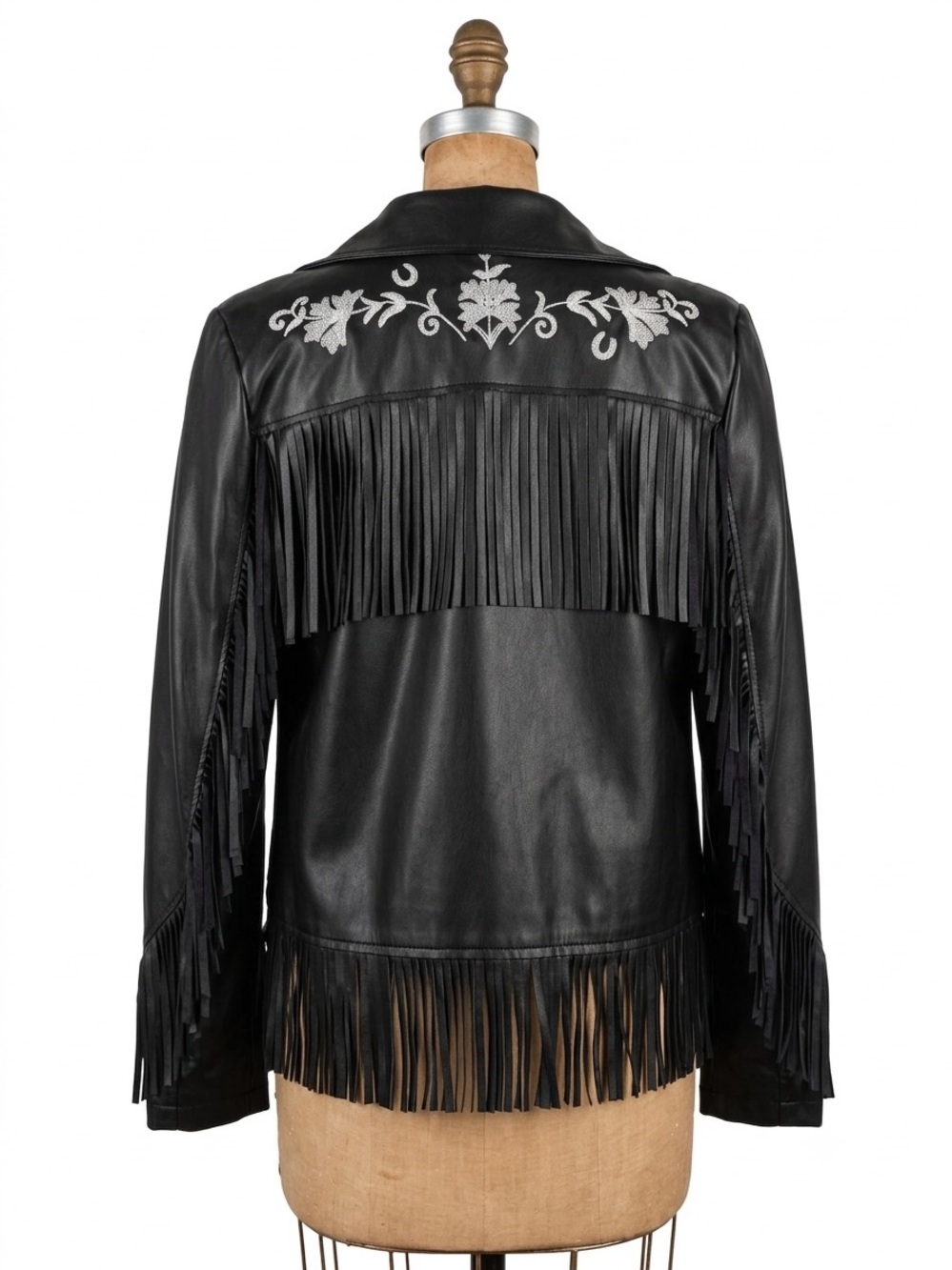 Urban Outfitters Black Vegan Leather Western Fringe Jacket XS Cowgirl Festival